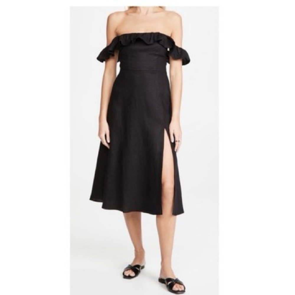 Reformation SIZE 6 Spaulding 100% linen black midi dress - Picture 2 of 8